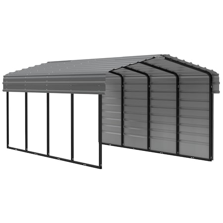 Arrow Storage Products Galvanized Steel Carport, W/ 1-Sided Enclosure, Compact Car Metal Carport Kit, 10'x20'x7', Charcoal CPHC102007ECL1